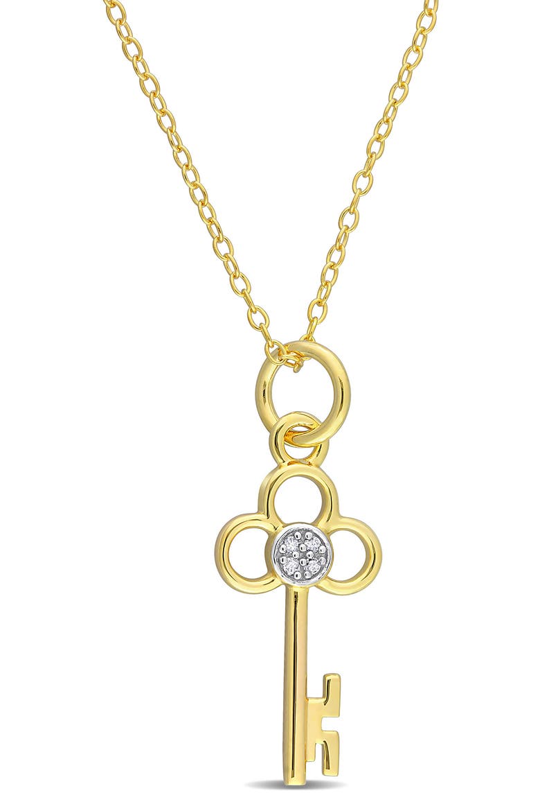 Diamond Accent Key Pendant Necklace - 0.02 ctw, Main, color, GOLD