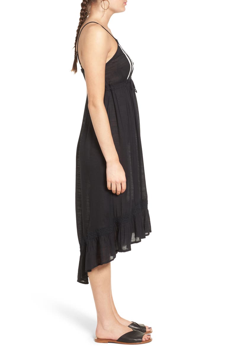 Embroidered Midi Dress, Alternate, color, BLACK