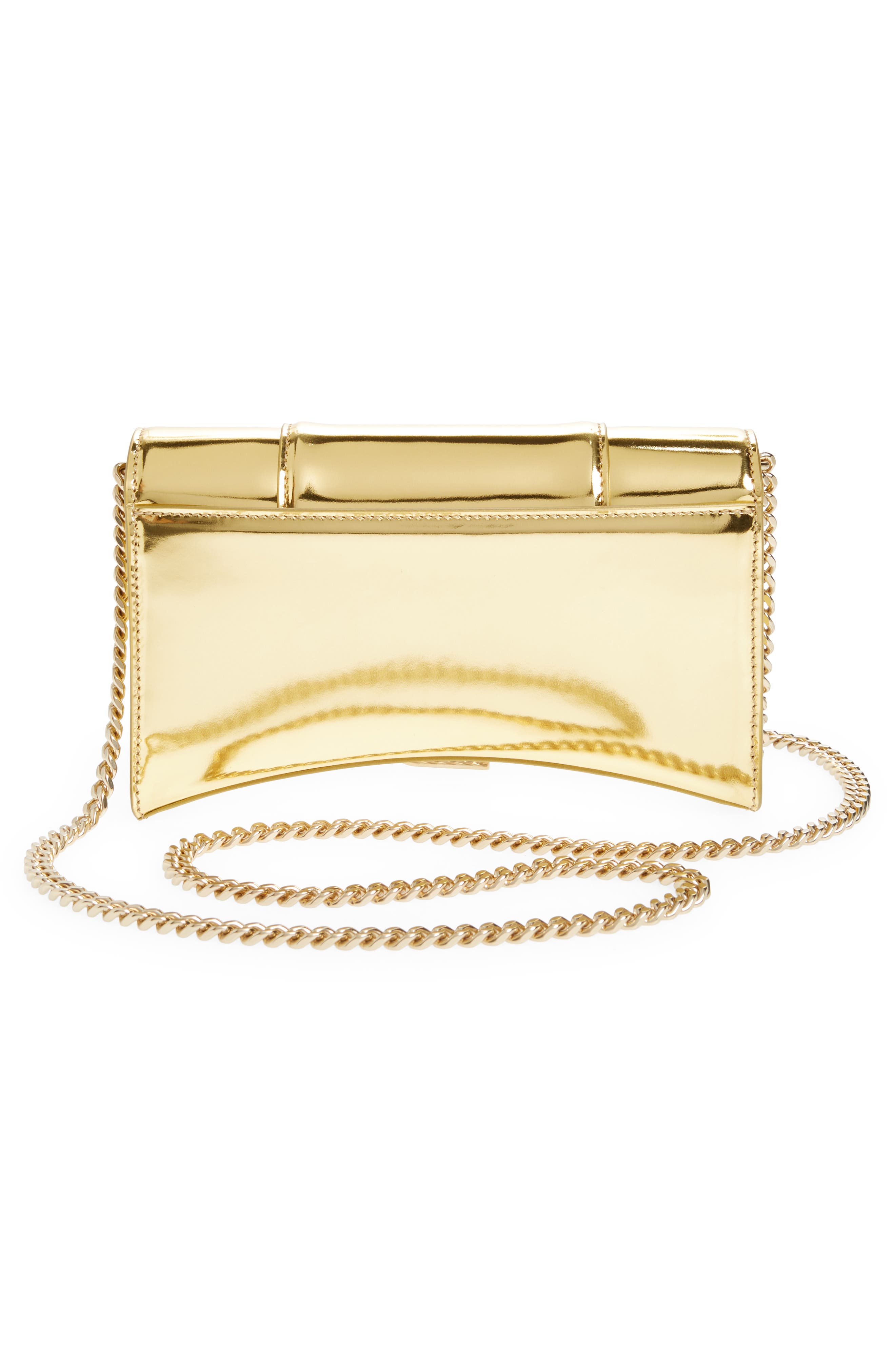 Hourglass Metallic Leather Wallet on a Chain, Alternate, color, GOLD
