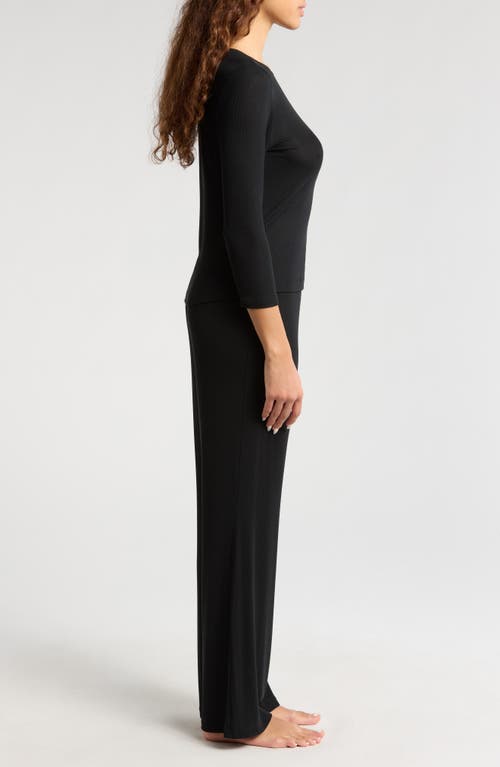 Natori Rib Essentials Long Sleeve Pajama Set In Black