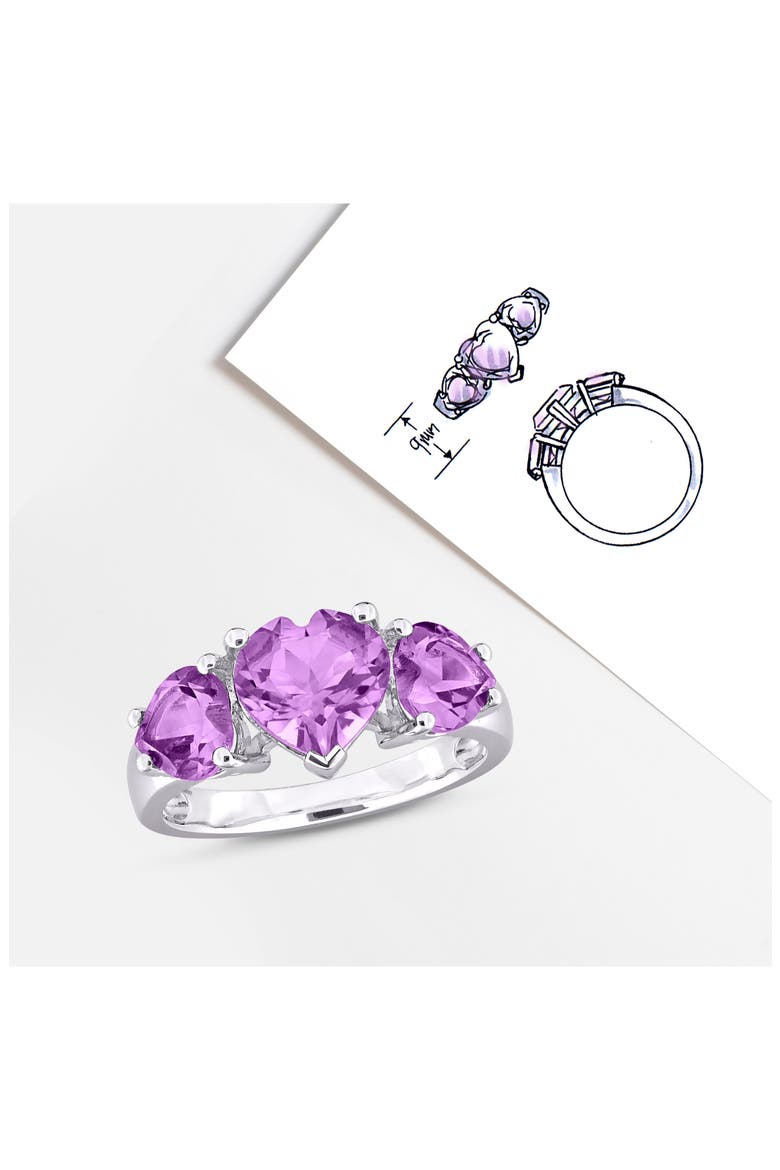 Sterling Silver Heart-Shape Amethyst 3-Stone Ring, Alternate, color, PURPLE