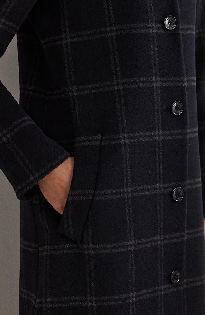 Lauren Ralph Lauren Plaid Wool Blend Longline Coat, Alternate, color, Navy/ Grey Windowpane