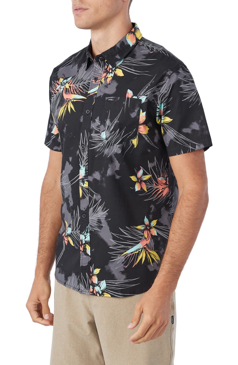 O'Neill Quiver Standard Fit Floral Short Sleeve Stretch Cotton Button-Up Shirt, Alternate, color,