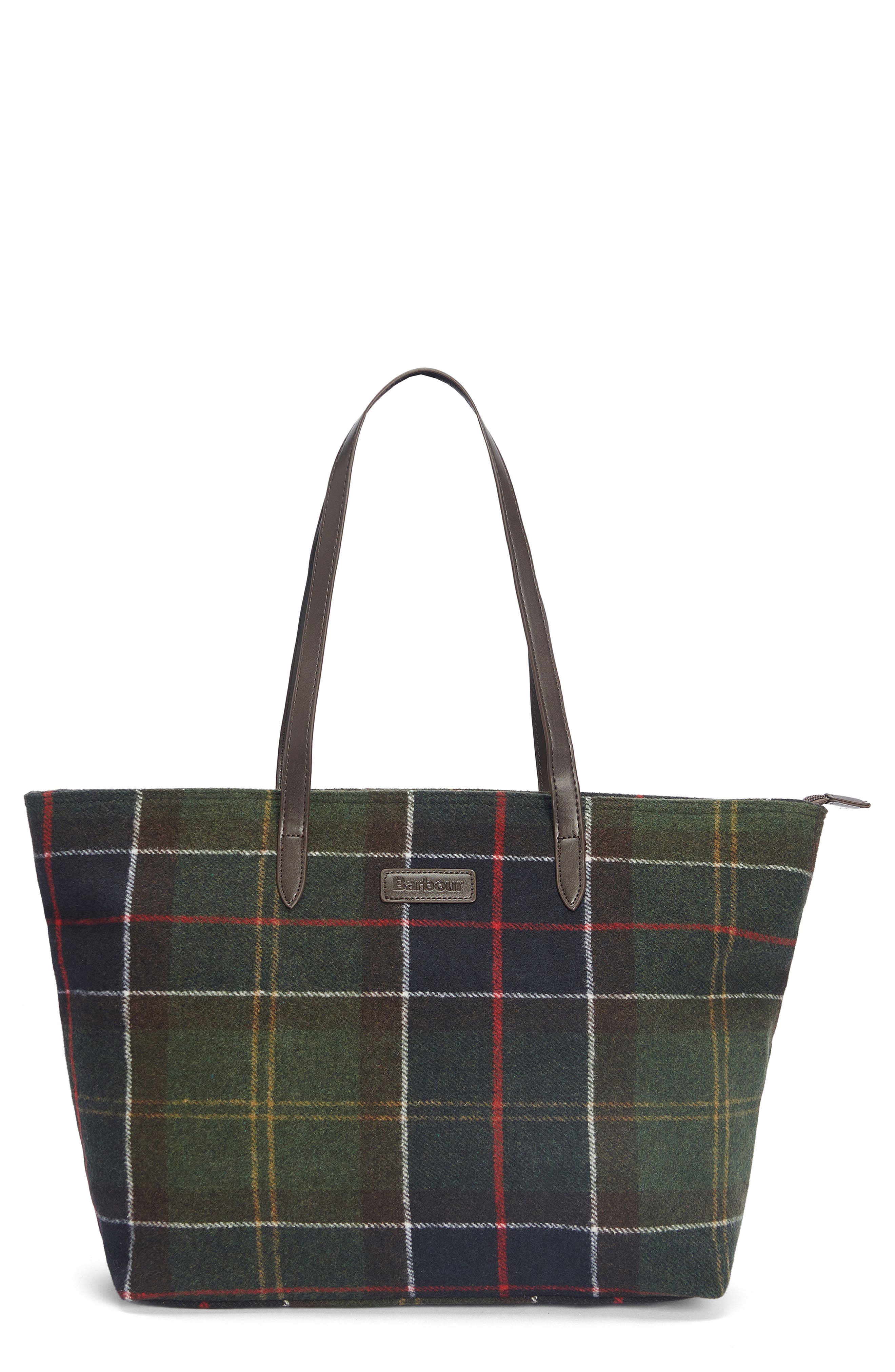 Barbour Witford Tartan Plaid Wool Blend Tote, Main, color, 