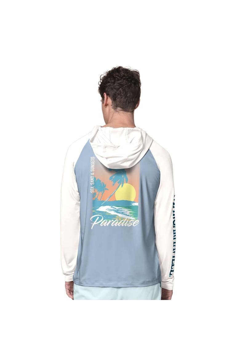 Men's Margaritaville  Light Blue/Cream Seattle Seahawks Sand, Sea, Sunsets Long-Sleeve Rashguard Hoodie Pullover, Alternate, color, Light Blue