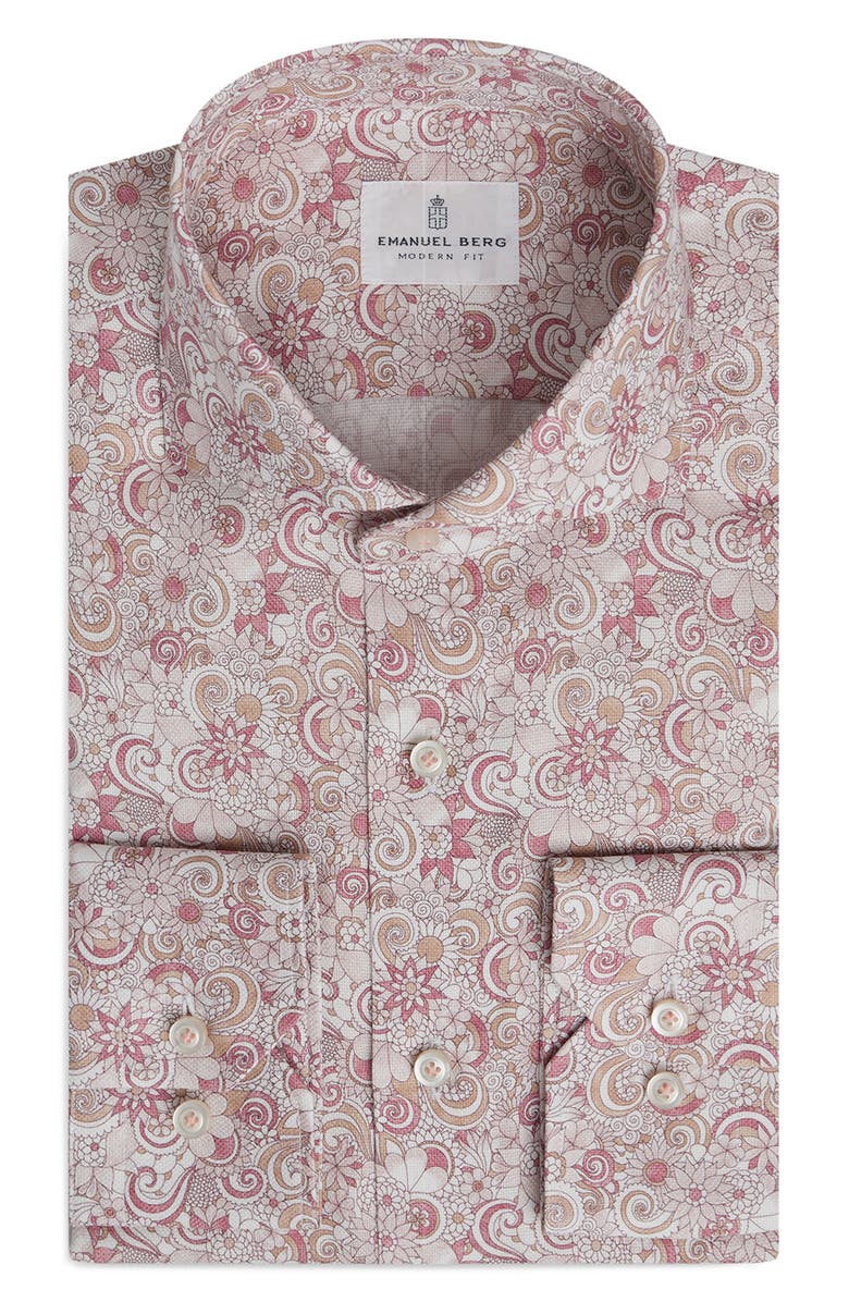 Emanuel Berg Modern Fit Dobby Luxury Cotton Dress Shirt, Main, color, Medium Pink