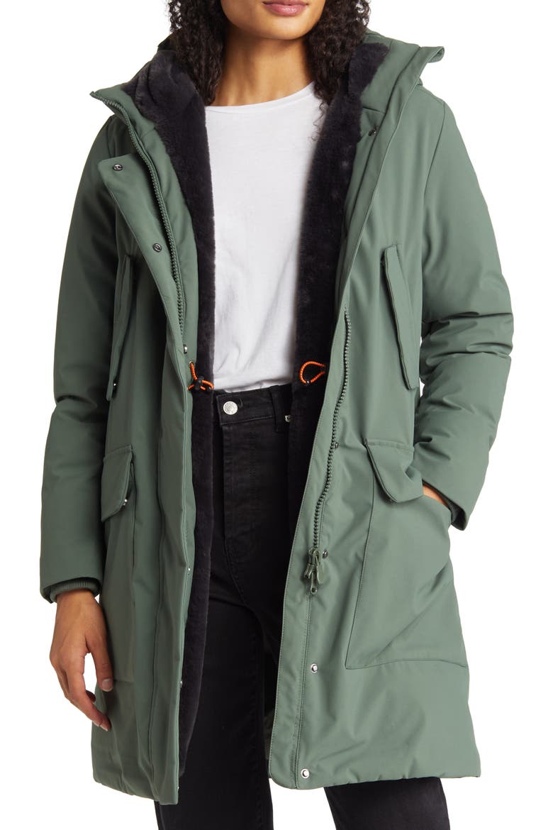 Shani Faux Fur Lined Waterproof Recycled Polyester Parka, Main, color, THYME GREEN