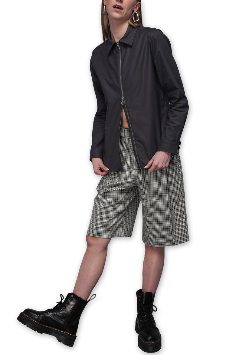 The Essential Long Sleeve Oxford Zip Up Shirt, Alternate, color, CHARCOAL