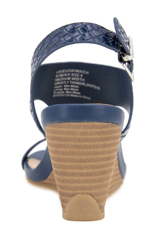 Reaction Kenneth Cole Greatly Platform Wedge Sandal In Navy Woven