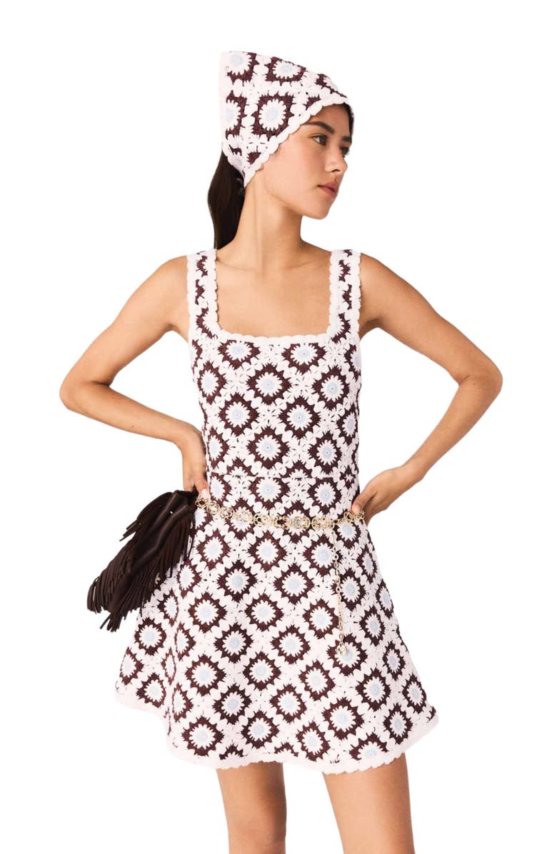 maje Floral crochet dress, Alternate, color, Brown/Blue