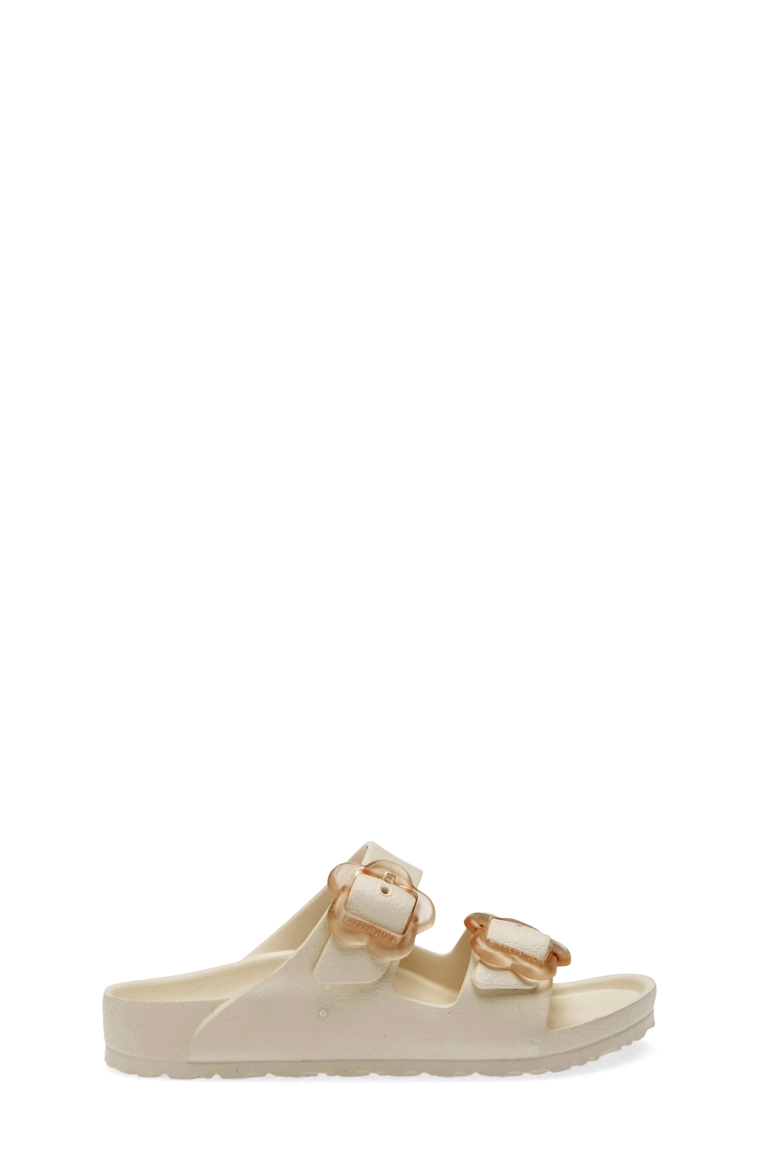 Birkenstock Kids' Arizona Flower Buckle Slide Sandal, Alternate, color, Eggshell