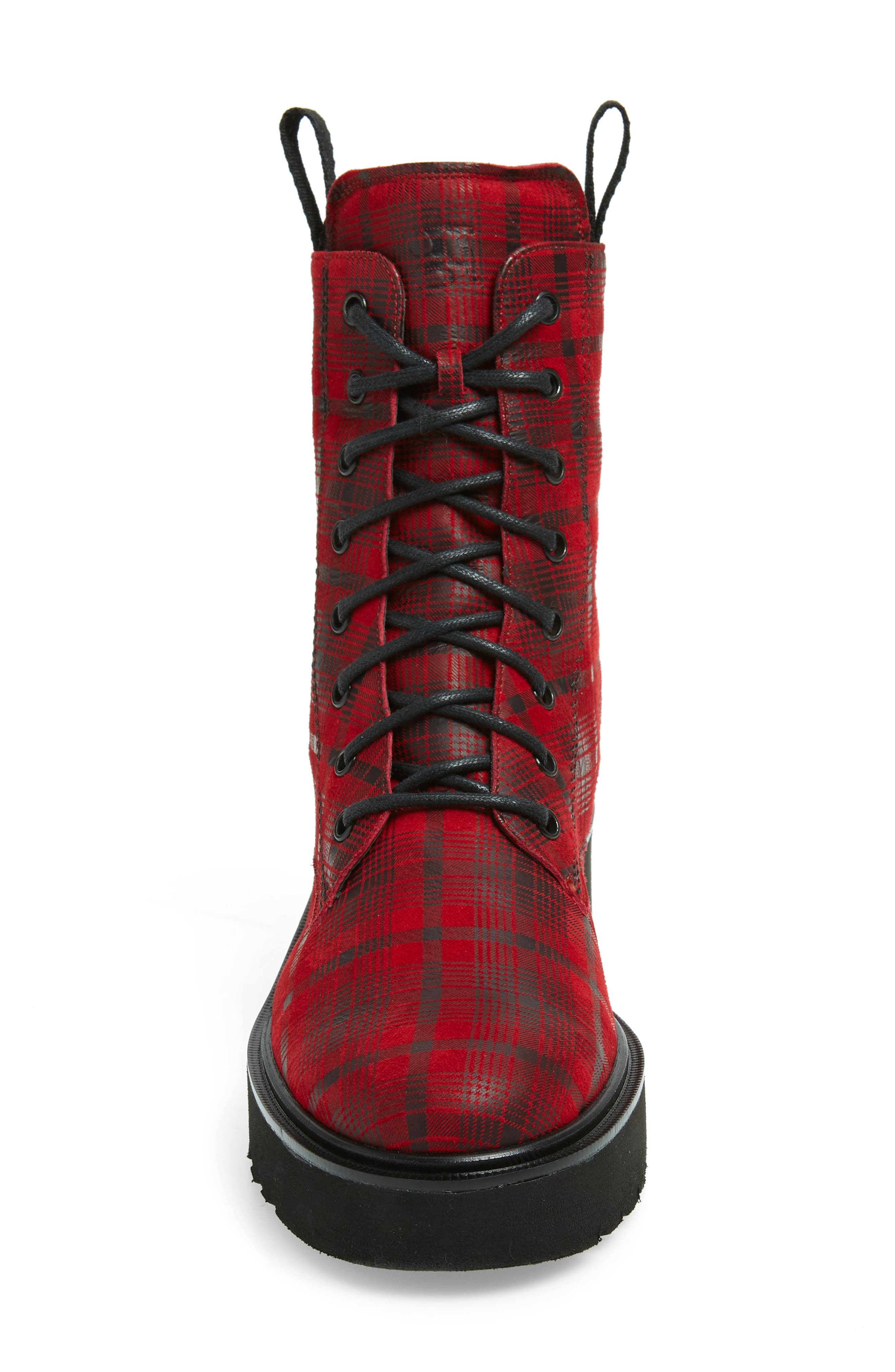 Bronx Lace-Up Platform Boot, Alternate, color, CHILI PLAID