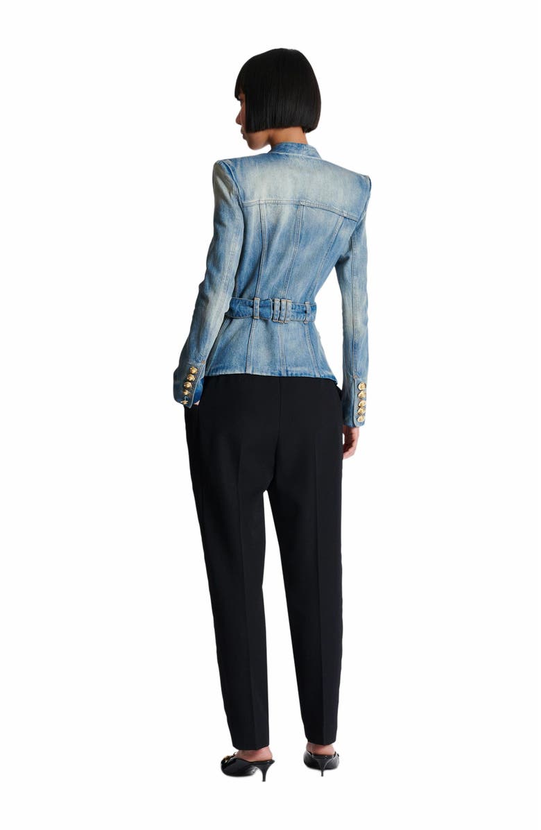 Balmain 1-Button Belted Denim Jacket, Alternate, color, Blue