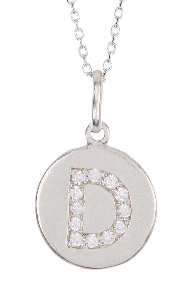 Sterling Silver Pave White Topaz Initial Round Pendant Necklace, Main, color, WHITE/ SILVER