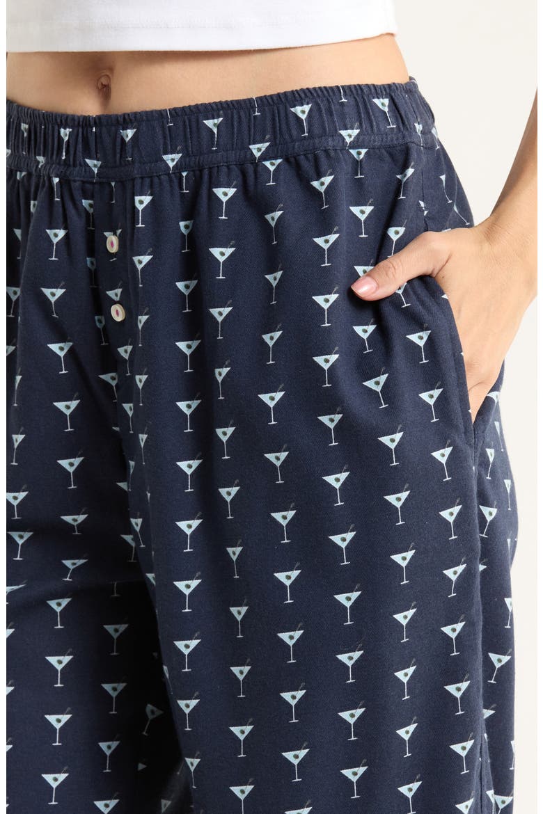 Print Flannel Boxer Pajama Pants, Alternate, color, NAVY CLASSIC MOCKTAIL