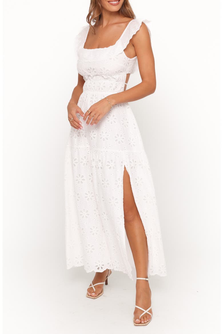 Elywn Embroidered Eyelet Cotton Maxi Dress, Alternate, color, WHITE