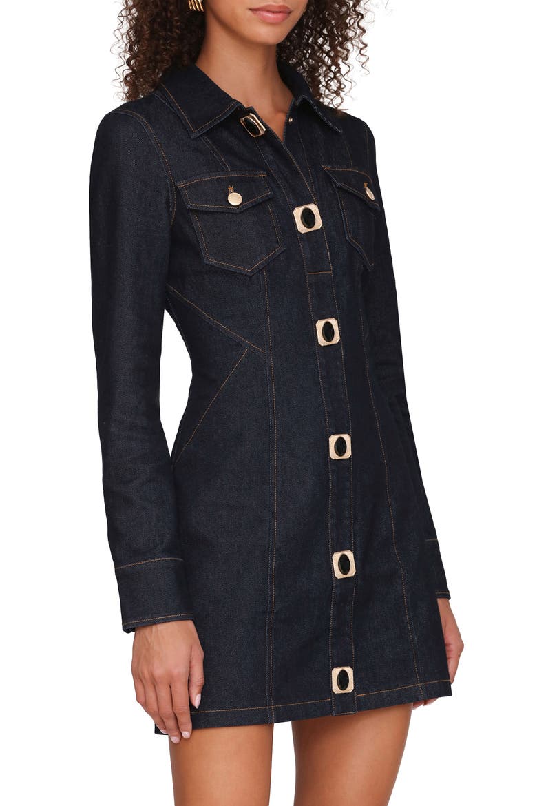 Seamed Long Sleeve Denim Minidress, Alternate, color, EBONY RINSE