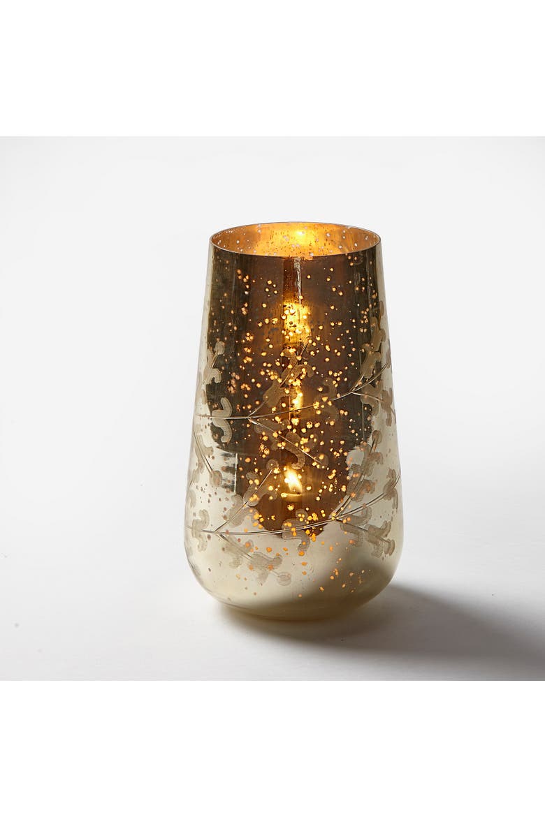 Antique Gold Leaf Glass Hurricane Candle Holder Vase, Alternate, color, Yellow