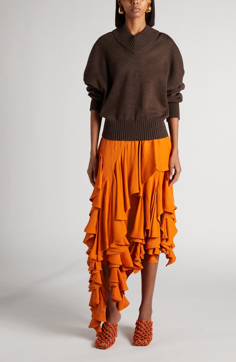 Bottega Veneta Asymmetric Tiered Ruffle Dress, Alternate, color, 7367 Apricot