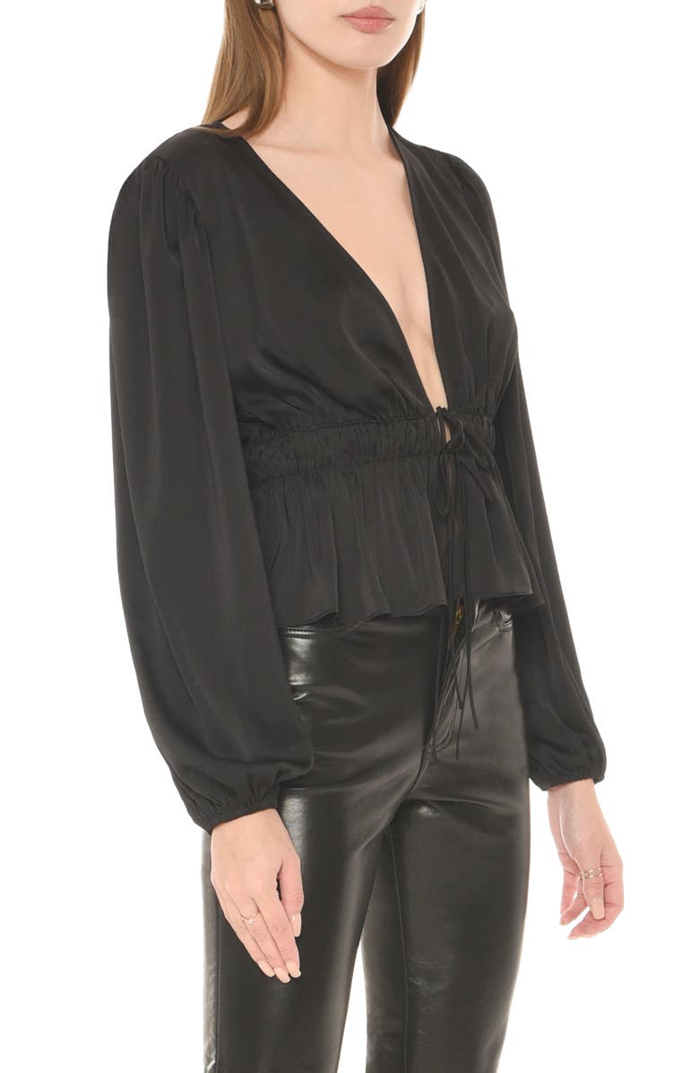 WAYF Kara Tie Front Long Sleeve Peplum Top, Alternate, color, 