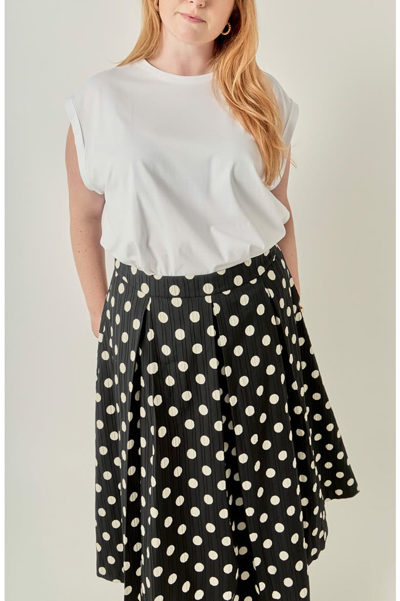 Polka Dot Pleated Midi Skirt, Alternate, color, BLACK