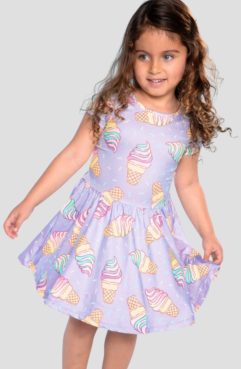 PixieLane Kids' Short Sleeve Be Happy Dress, Alternate, color, Lilac Rainbow