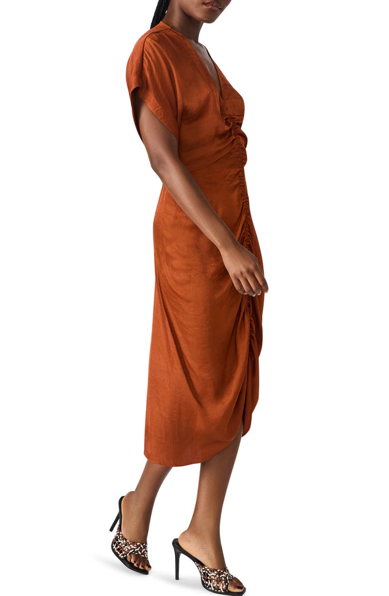 Steve Madden Aimee Ruched Front Midi Dress, Alternate, color, Gingerbread