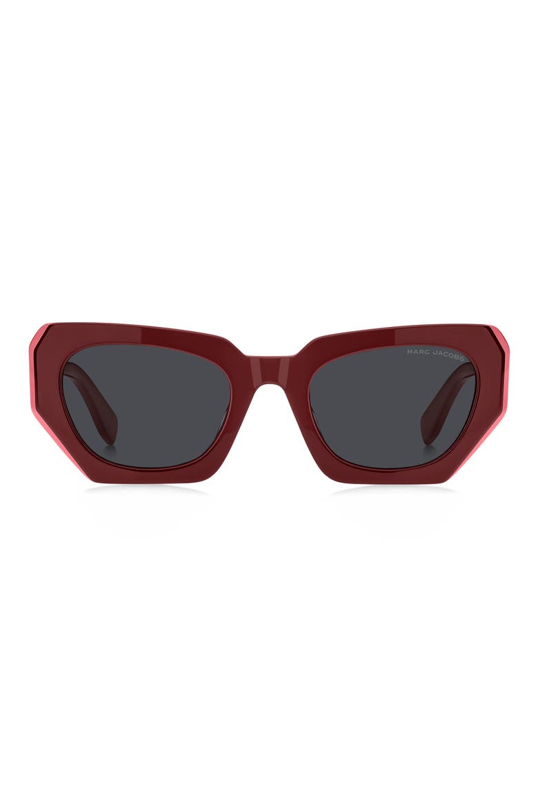 52mm Rectangular Geometric Sunglasses, Main, color, BURGUNDY FUCHSIA