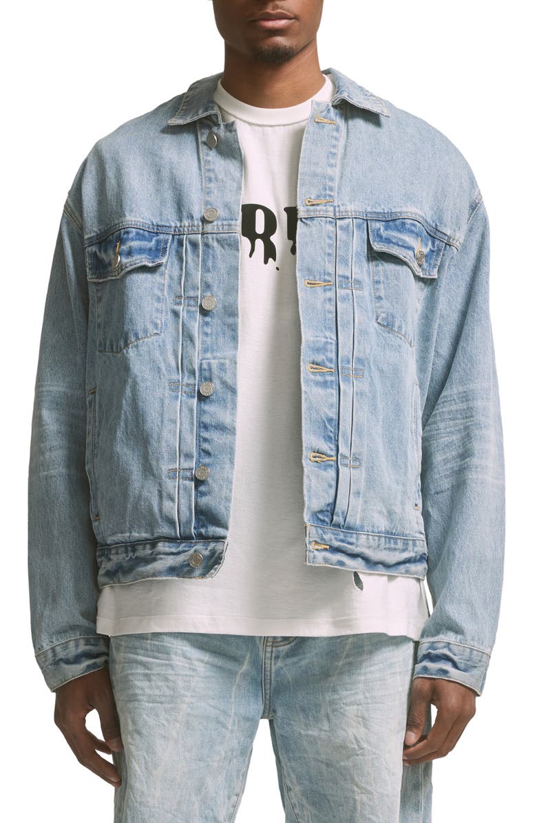 PURPLE BRAND Embroidered Cotton Denim Trucker Jacket, Main, color,