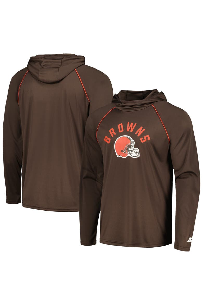 Men's Starter Brown Cleveland Browns Raglan Long Sleeve Hoodie T-Shirt, Main, color, Brown