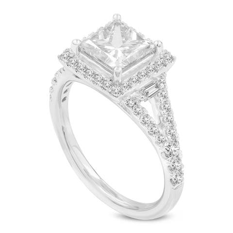 Kamelia 14K White Gold Princess Cut Lab Grown Diamond Halo Engagement Ring - 2.15 Ct