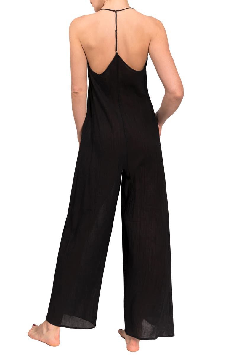 Everyday Ritual Kaitlyn Wide Leg Sleep Jumpsuit, Alternate, color, Black