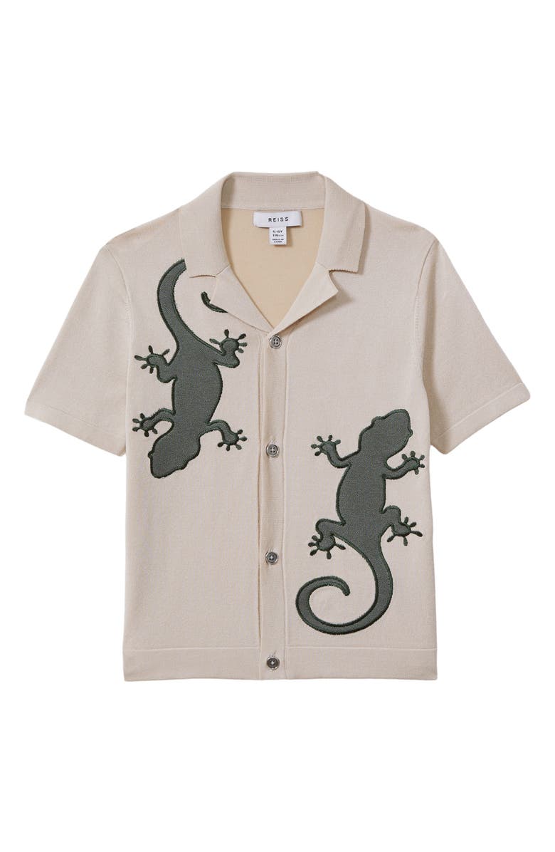 Reiss Kids' Reggie Sr. Lizard Appliqué Camp Shirt, Main, color,