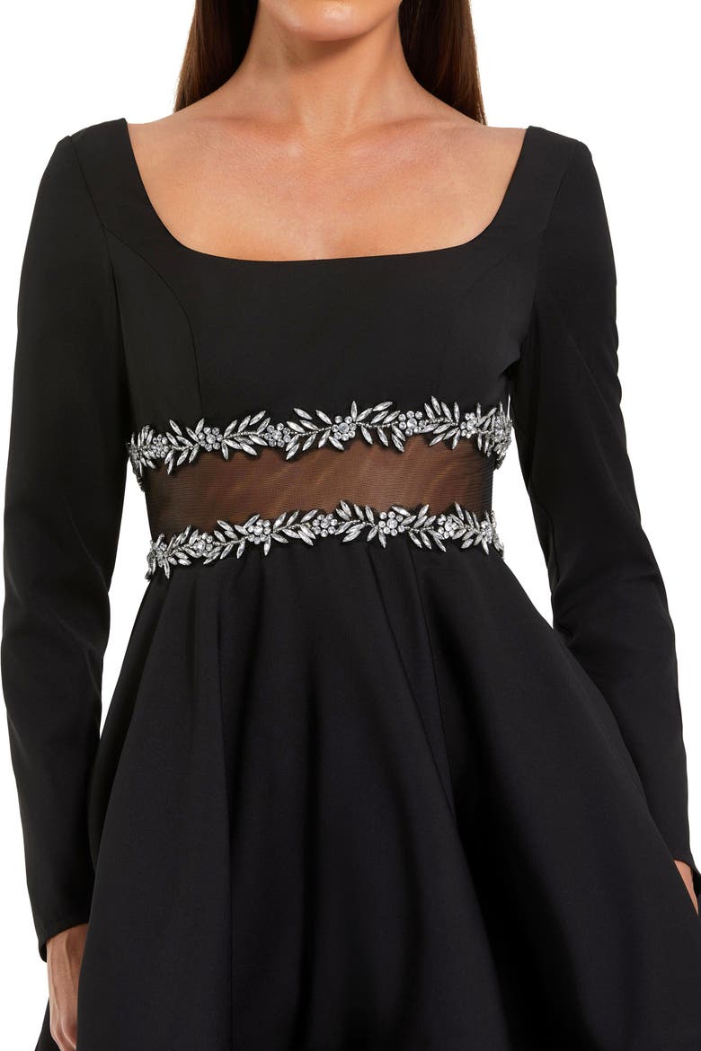 Long Sleeve Crepe Mini Dress With Jewel Detail, Alternate, color, Black
