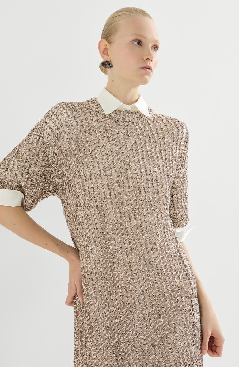 Brunello Cucinelli Dazzling chiné net dress, Alternate, color, Rope
