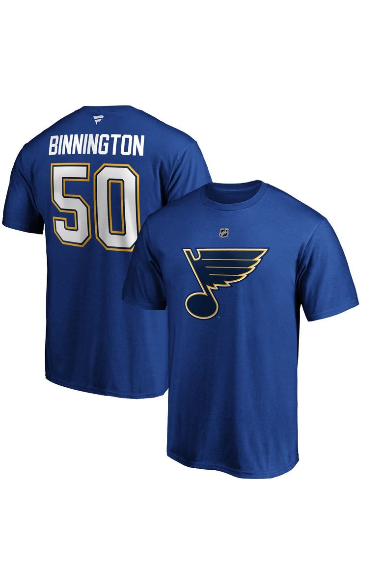 FANATICS Men's Fanatics Branded Jordan Binnington Blue St. Louis Blues Team Authentic Stack Name & Number T-Shirt, Main, color, Blue