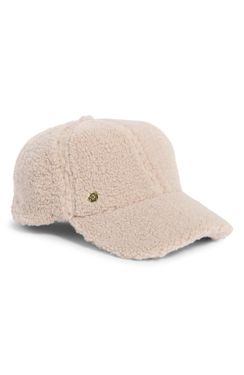 BCBG Faux Shearling Baseball Cap, Main, color, Natural