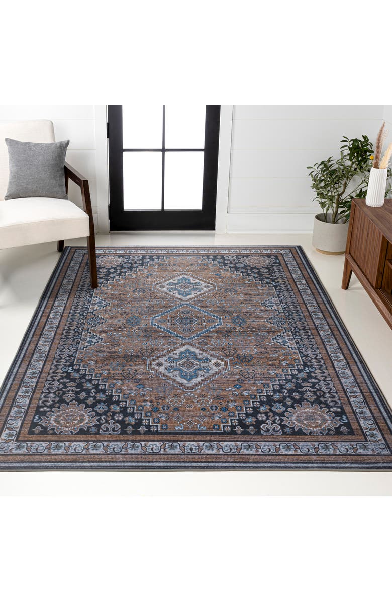 JONATHAN Y Dalyan Geometric Medallions Machine-Washable Area Rug, Alternate, color, Brown/Blue/Gray