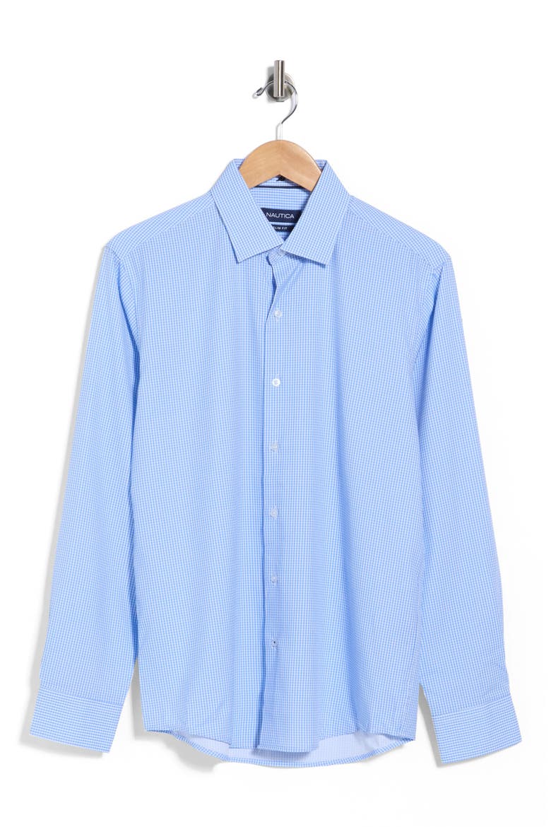 Check Trim Fit Long Sleeve Dress Shirt, Main, color, WHT/ BLUE
