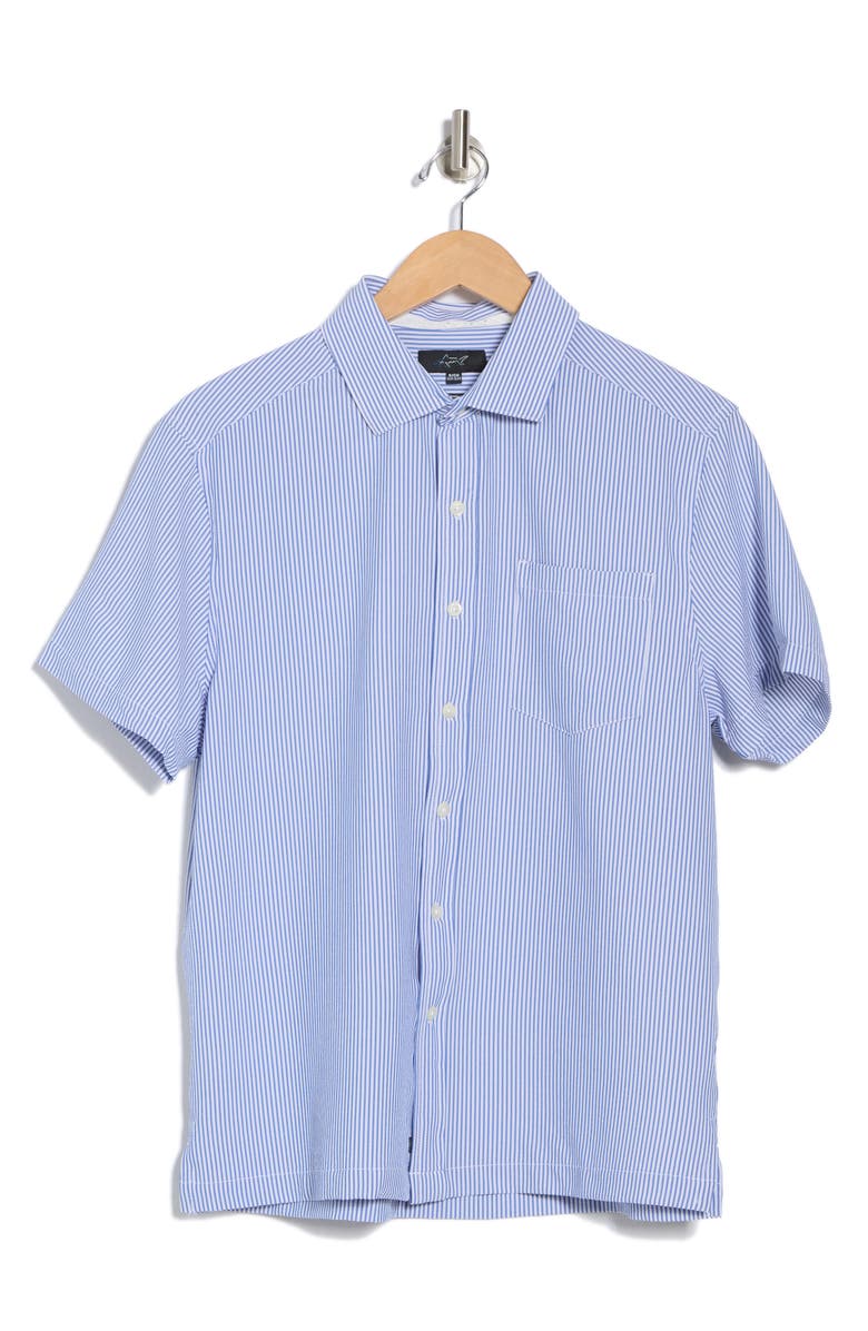 Greg Norman Stripe Print Seersucker Short Sleeve Shirt, Alternate, color, Windsurfer