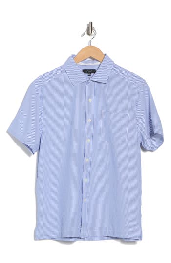 Greg Norman Stripe Print Seersucker Short Sleeve Shirt