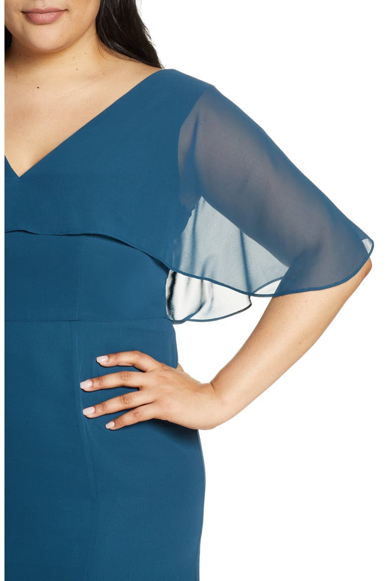 Curve Kelley Chiffon Capelet Gown, Alternate, color, TEAL