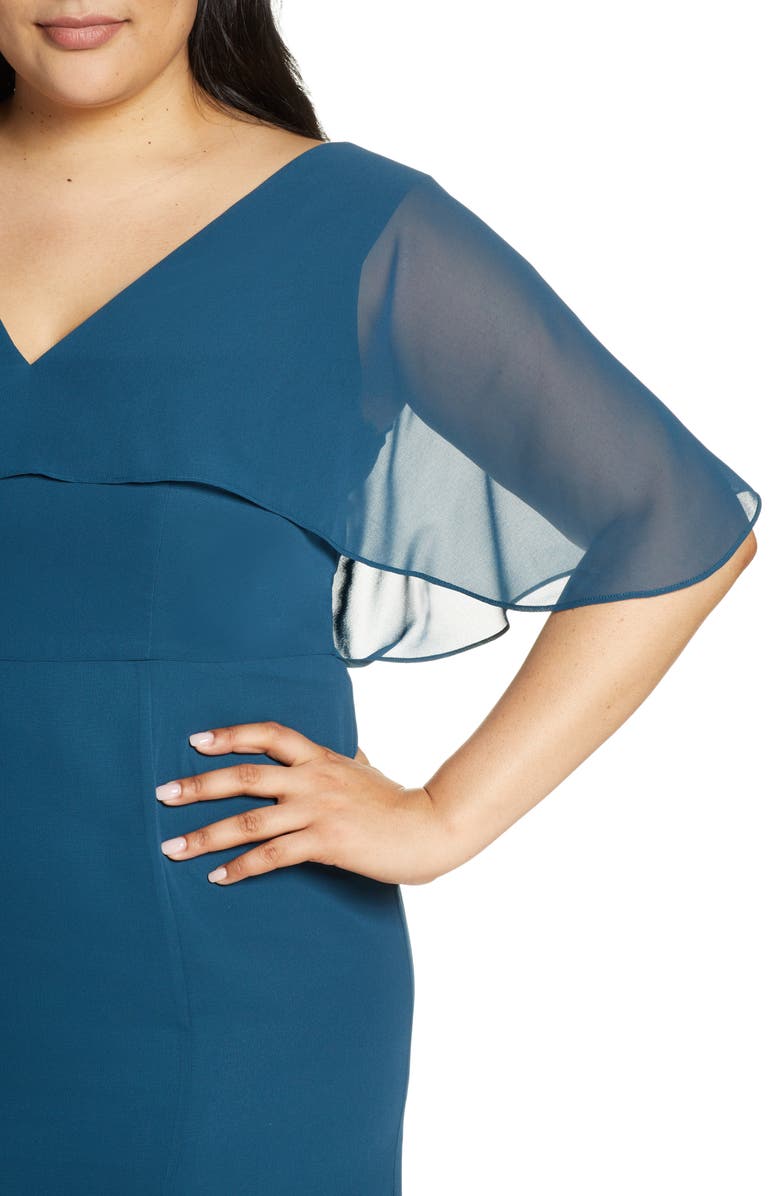 Chi Chi London Curve Kelley Chiffon Capelet Gown, Alternate, color, 