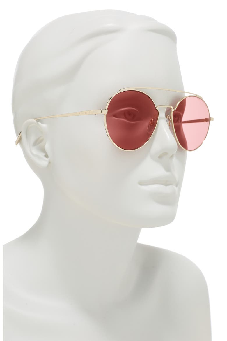 57mm Round Sunglasses, Alternate, color, GOLD / RED ANTIREFLEX