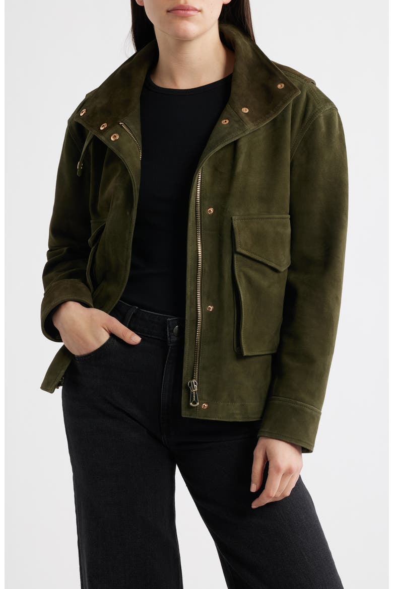 Suede Bubble Jacket, Main, color, OLIVE
