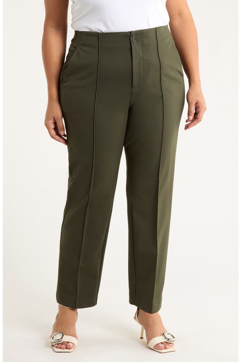 Pintuck Pleat Front Slim Leg Pants, Main, color, OLIVE BRANCH