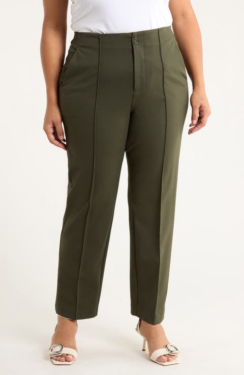 Pintuck Pleat Front Slim Leg Pants (Plus)