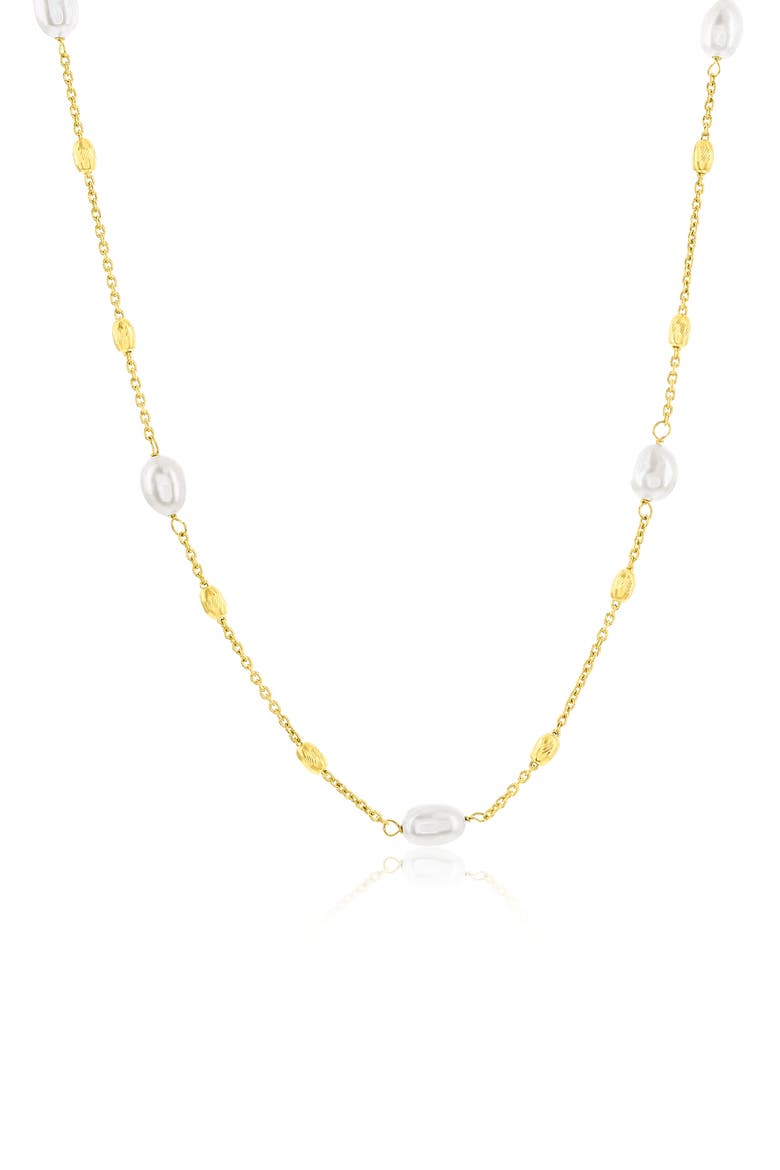 Freshwater Pearl & Bead Station Chain Necklace, Main, color, GOLD