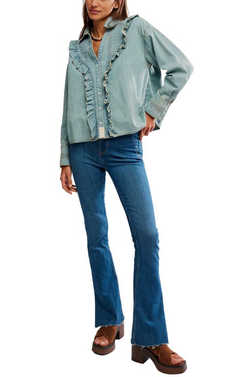 Free People Tattered And Ruffled Chambray Top In Blue