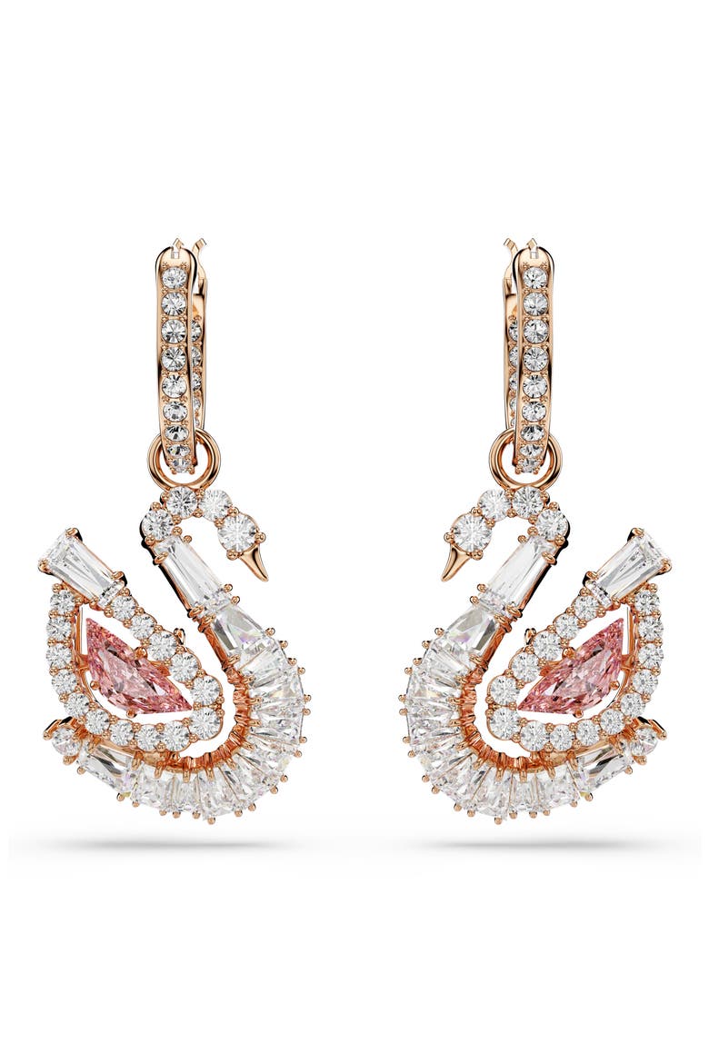 Crystal Swan Drop Earrings, Alternate, color, ROSE GOLD/ WHITE